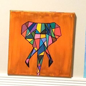 MCM Geometric Elephant Original 8x8 Painting